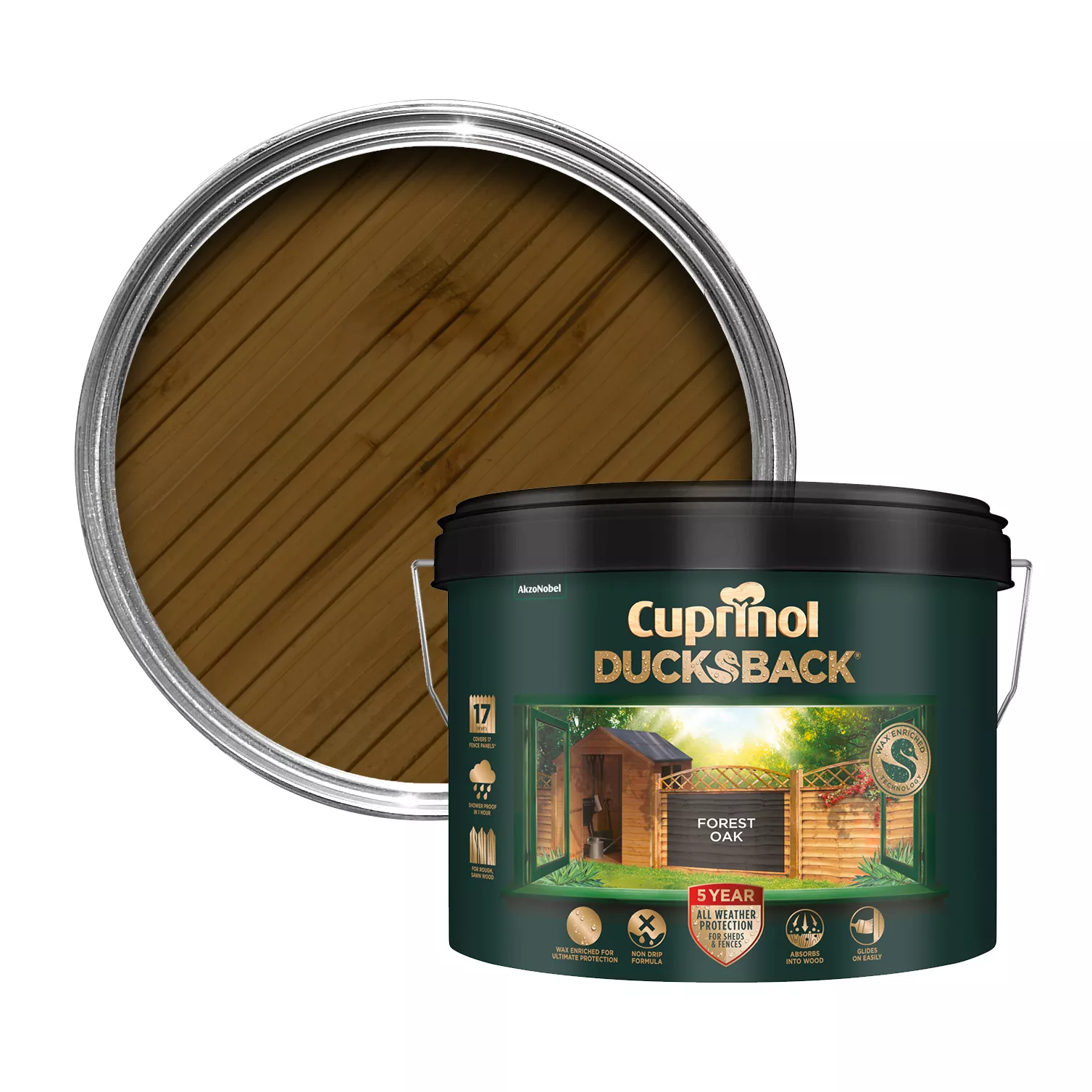 Cuprinol 5 Year Ducksback Forest Oak Fence & Shed Treatment, 9L 1 Cuprinol 5 Year Ducksback Forest Oak Fence & Shed Treatment, 9L