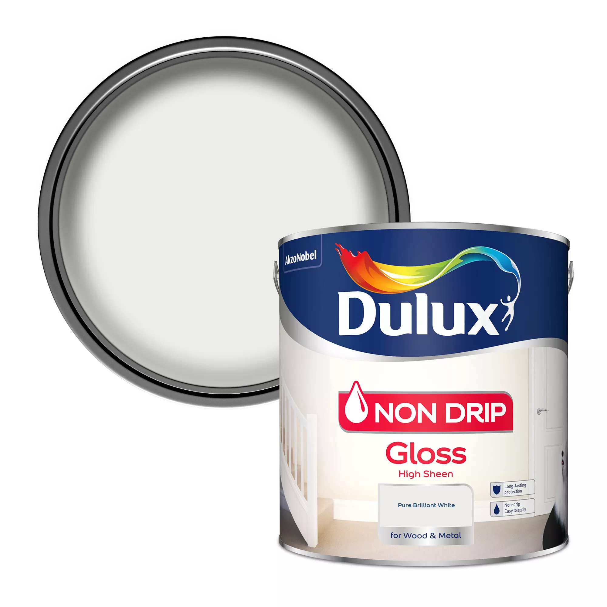 Dulux Non-drip Pure Brilliant White High Gloss Trim Paint, 2.5L 1 Dulux Non-drip Pure Brilliant White High Gloss Trim Paint, 2.5L