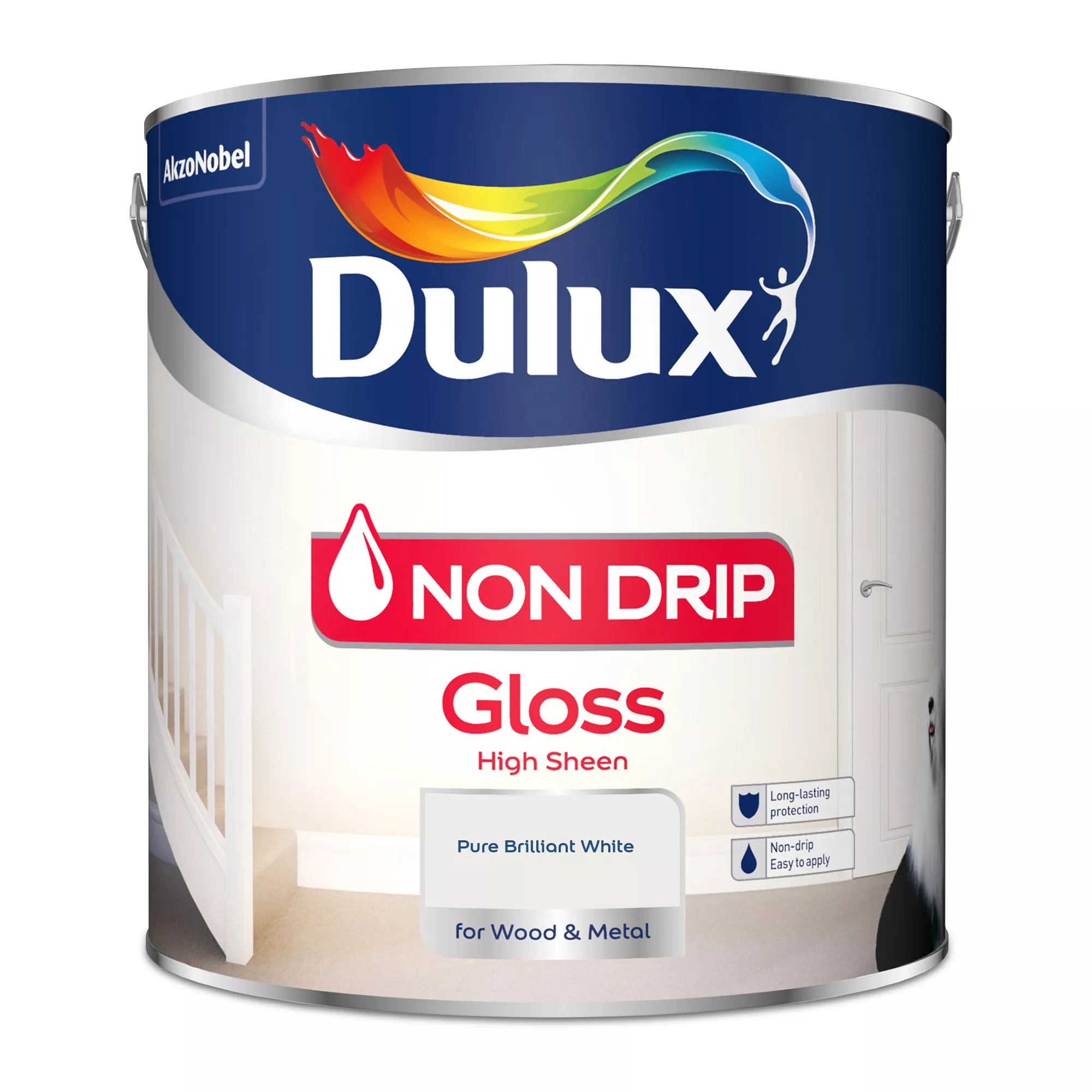 Dulux Non-drip Pure Brilliant White High Gloss Trim Paint, 2.5L 2 Dulux Non-drip Pure Brilliant White High Gloss Trim Paint, 2.5L - Image 2