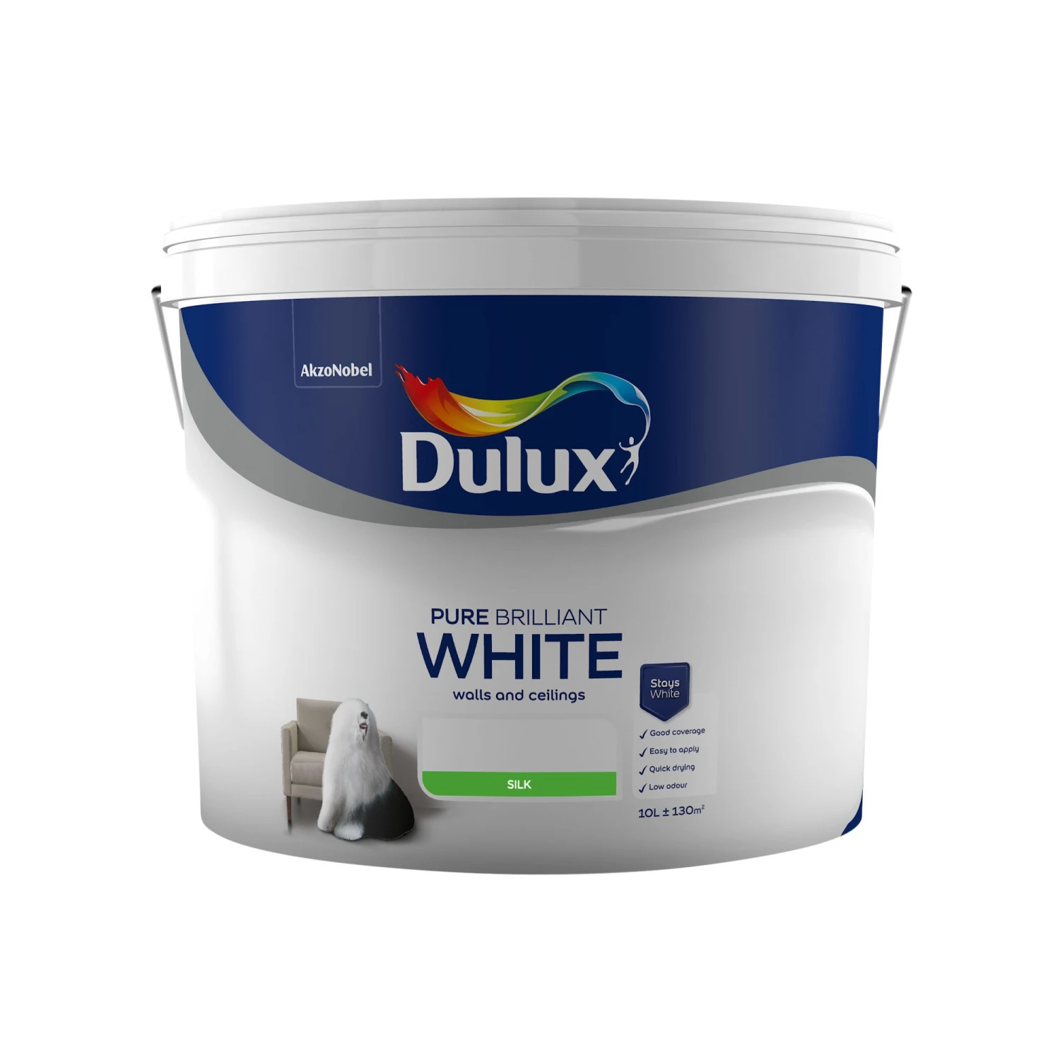 Dulux Pure Brilliant White Silk Emulsion Paint, 10L 2 Dulux Pure Brilliant White Silk Emulsion Paint, 10L - Image 2