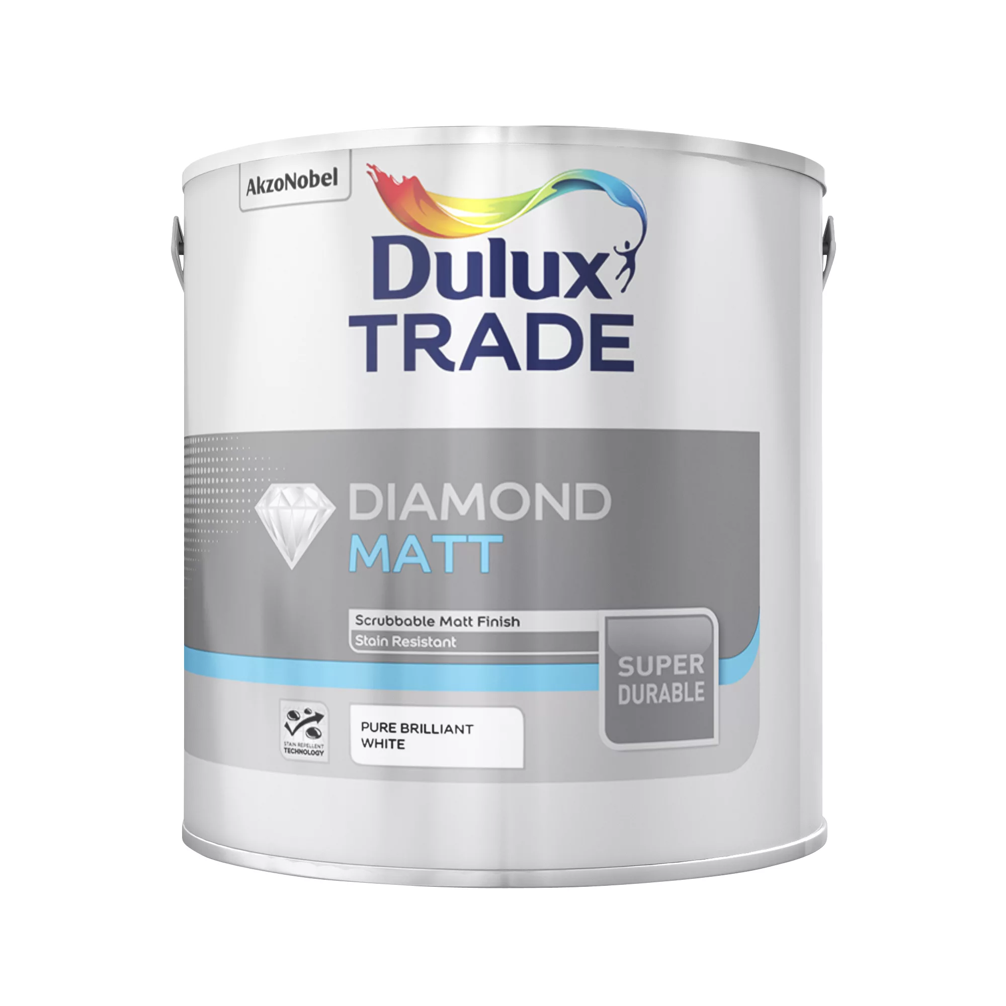 Dulux Trade Diamond Pure Brilliant White Matt Emulsion Paint, 2.5L 2 Dulux Trade Diamond Pure Brilliant White Matt Emulsion Paint, 2.5L - Image 2