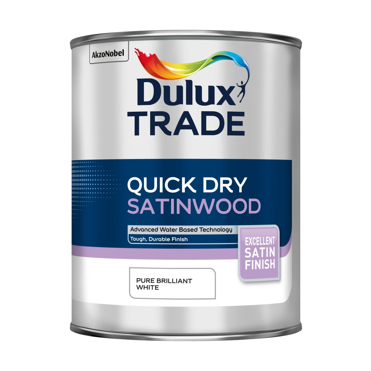 Dulux Trade Quickdry Pure Brilliant White Satinwood Metal & Wood Paint, 1L 2 Dulux Trade Quickdry Pure Brilliant White Satinwood Metal & Wood Paint, 1L - Image 2