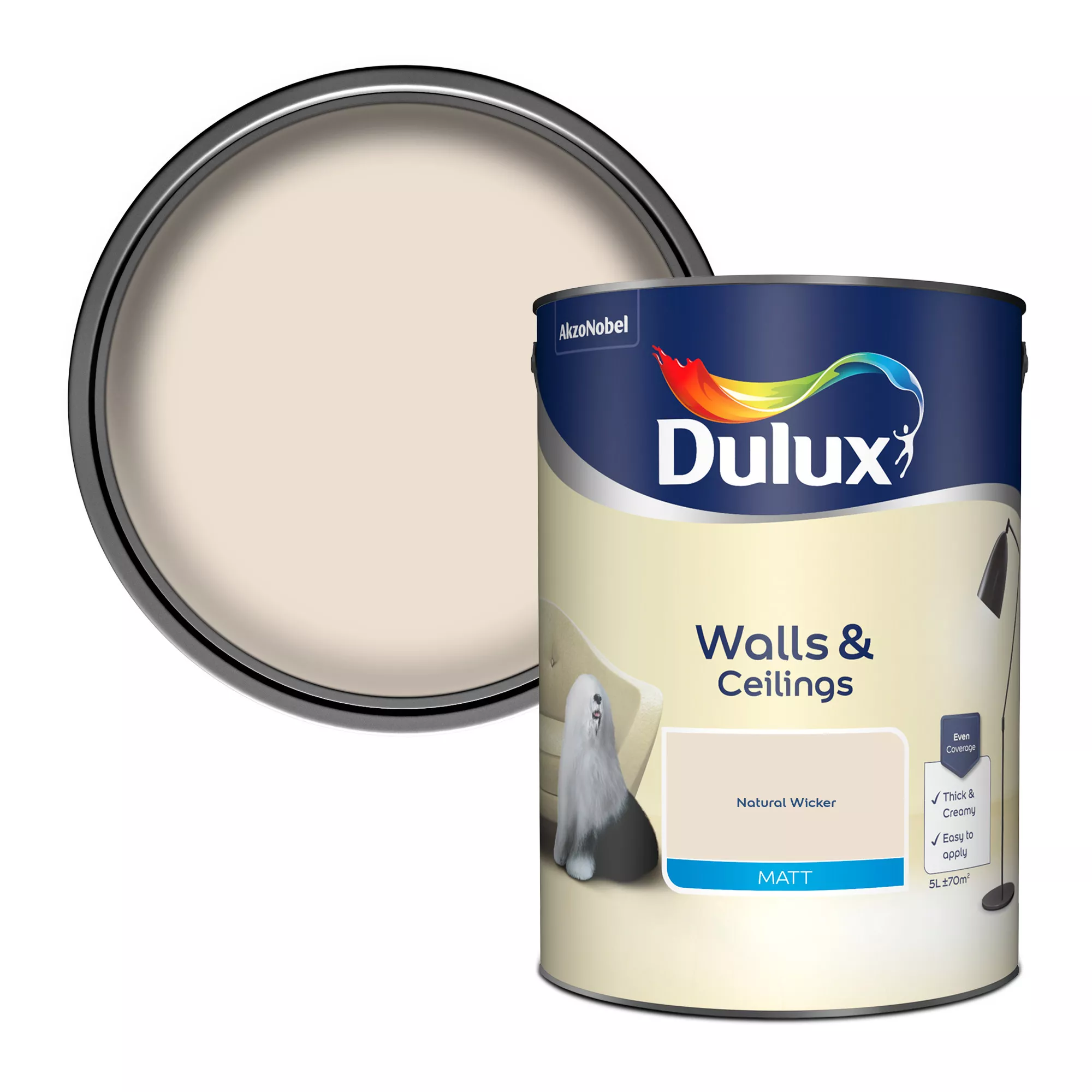 Dulux Walls & Ceilings Natural Wicker Matt Emulsion Paint, 5L 1 Dulux Walls & Ceilings Natural Wicker Matt Emulsion Paint, 5L