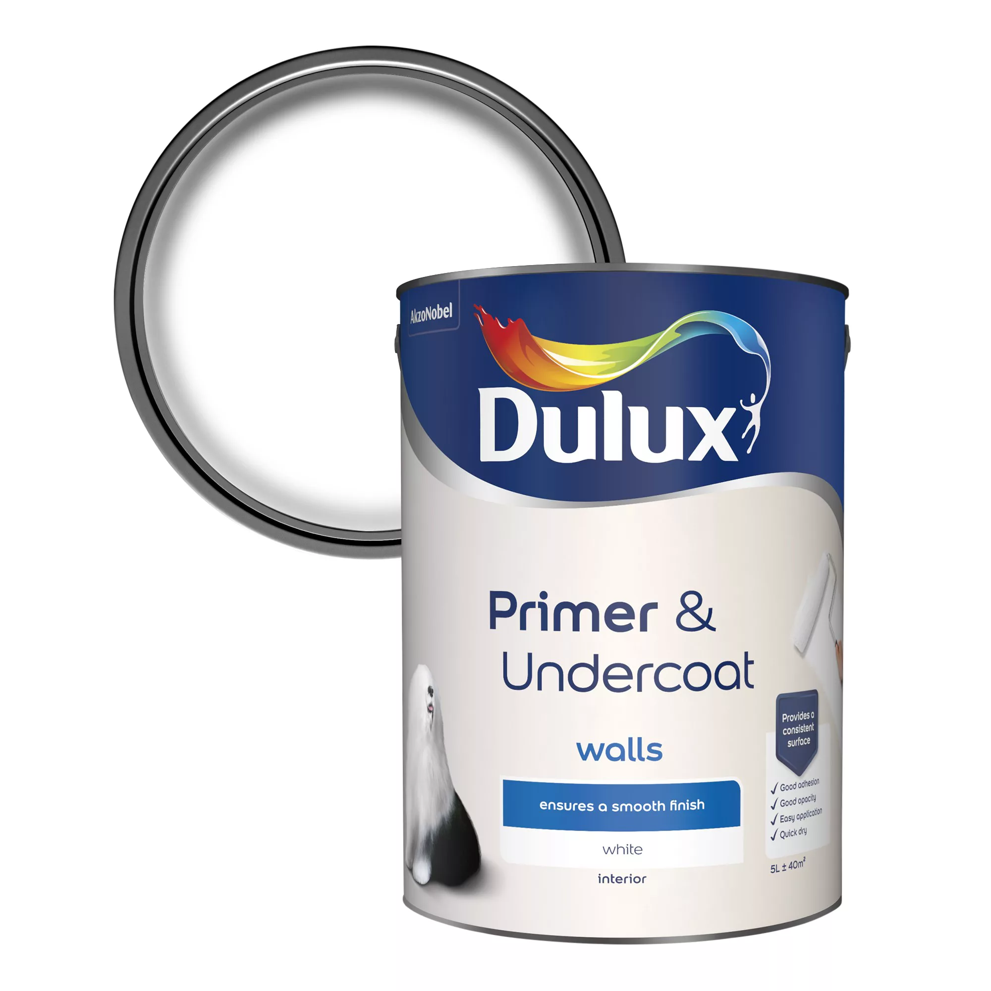 Dulux Walls White Primer & Undercoat, 5L 1 Dulux Walls White Primer & Undercoat, 5L