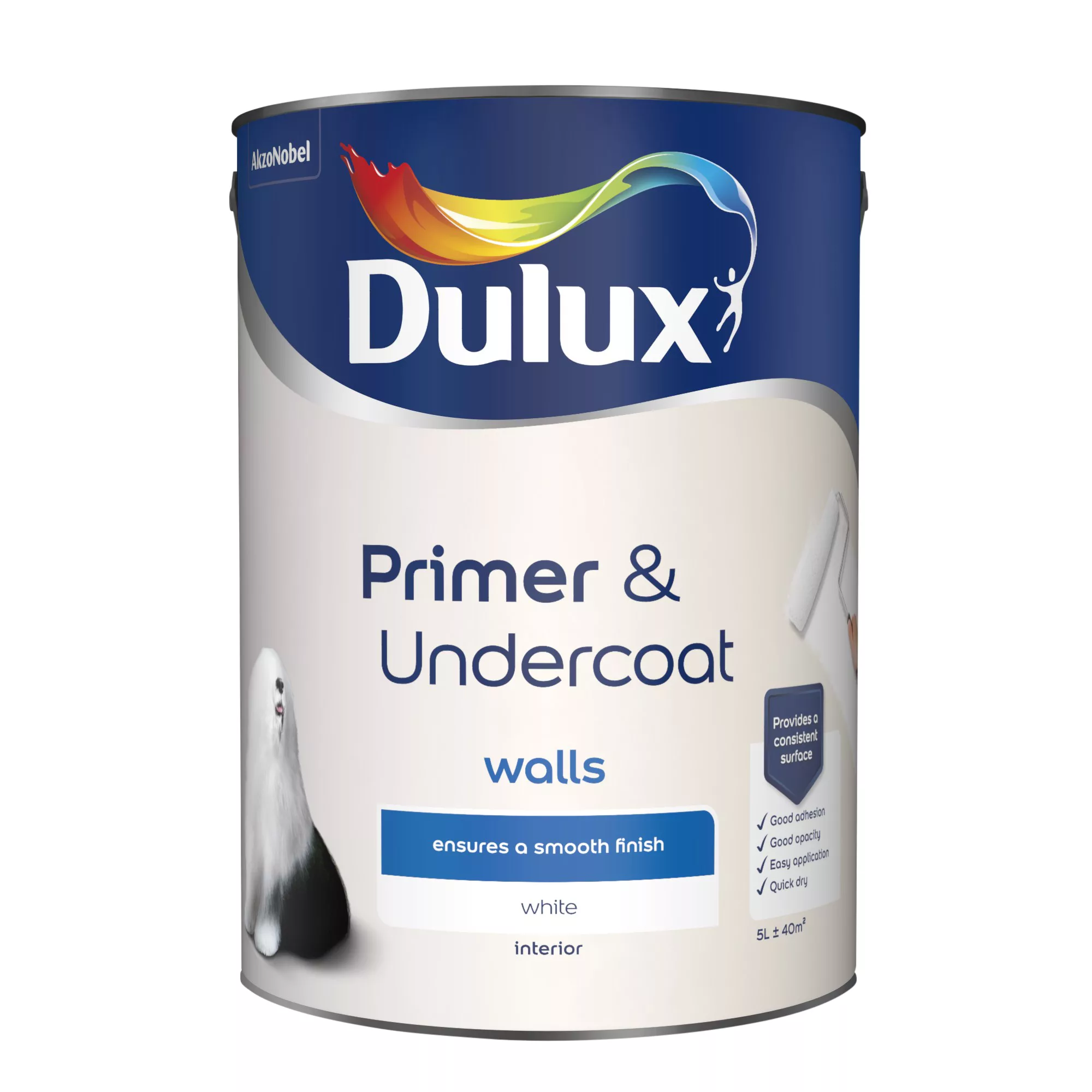Dulux Walls White Primer & Undercoat, 5L 2 Dulux Walls White Primer & Undercoat, 5L - Image 2