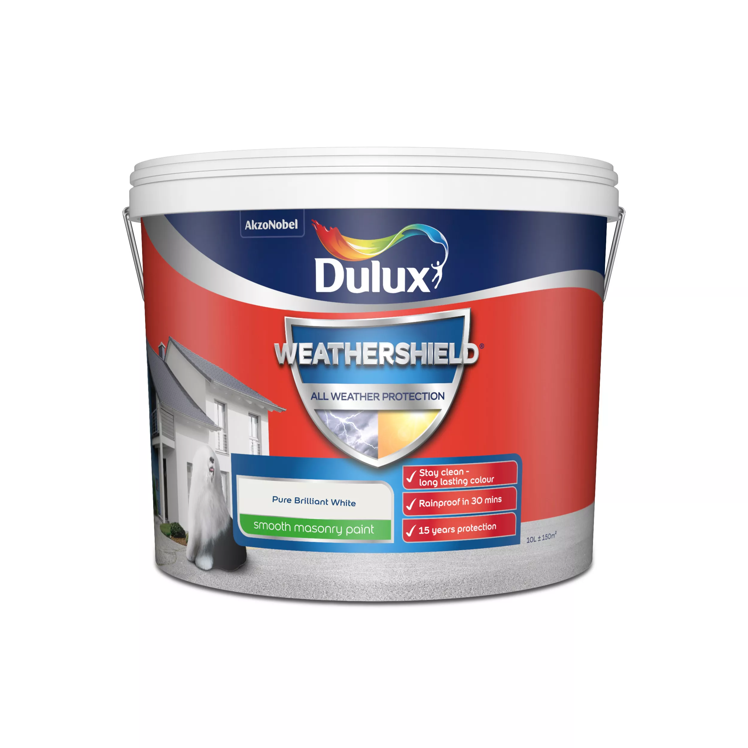 Dulux Weathershield Pure Brilliant White Smooth Matt Masonry Paint, 10L 2 Dulux Weathershield Pure Brilliant White Smooth Matt Masonry Paint, 10L - Image 2
