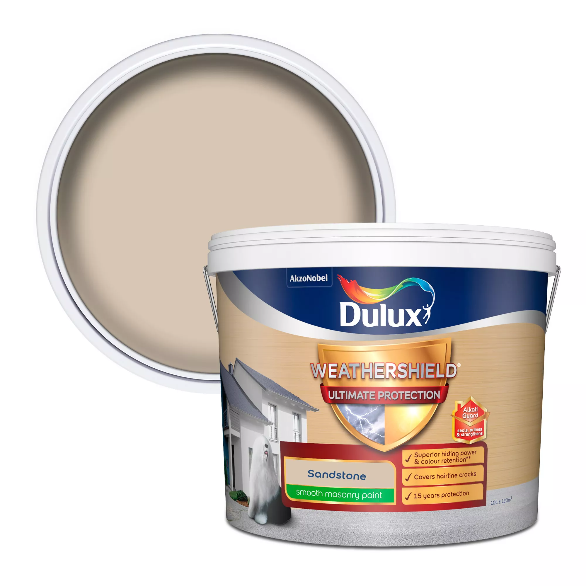 Dulux Weathershield Sandstone Smooth Matt Masonry Paint, 10L 1 Dulux Weathershield Sandstone Smooth Matt Masonry Paint, 10L