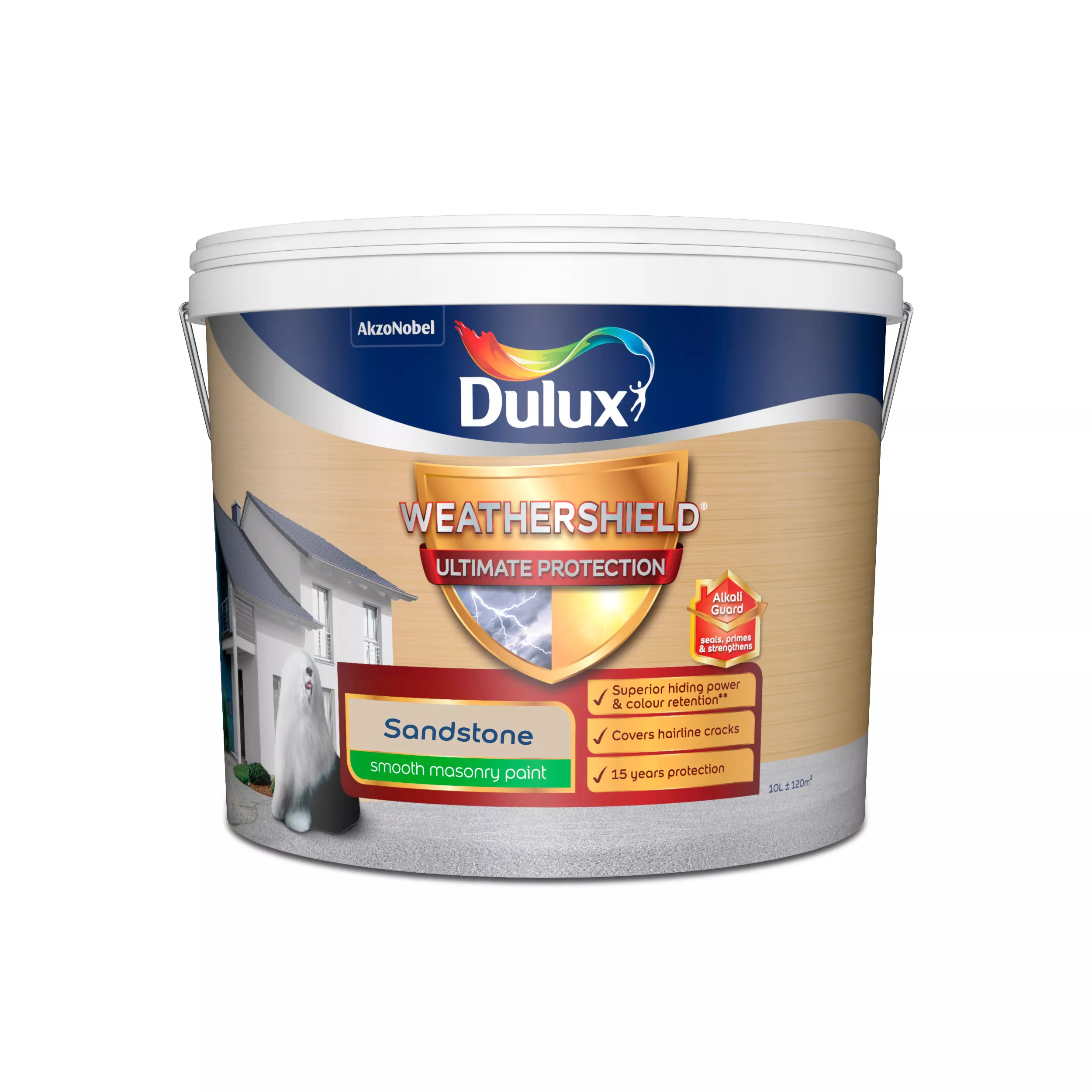 Dulux Weathershield Sandstone Smooth Matt Masonry Paint, 10L 2 Dulux Weathershield Sandstone Smooth Matt Masonry Paint, 10L - Image 2