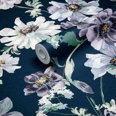 GoodHome Amazo Blue Floral Textured Wallpaper 1 GoodHome Amazo Blue Floral Textured Wallpaper