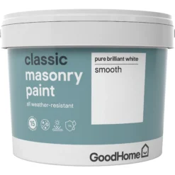 GoodHome Classic Pure Brilliant White Smooth Matt Masonry Paint, 10L -Home Paint Shop goodhome classic pure brilliant white smooth matt masonry paint 10l3663602521600 08c bq