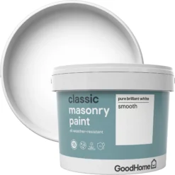 GoodHome Classic Pure Brilliant White Smooth Matt Masonry Paint, 10L -Home Paint Shop goodhome classic pure brilliant white smooth matt masonry paint 10l3663602521600 37c
