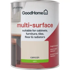 GoodHome Durable Cancun Satin Multi-surface Paint, 750ml -Home Paint Shop goodhome durable cancun satin multi surface paint 750ml3663602585671 02c