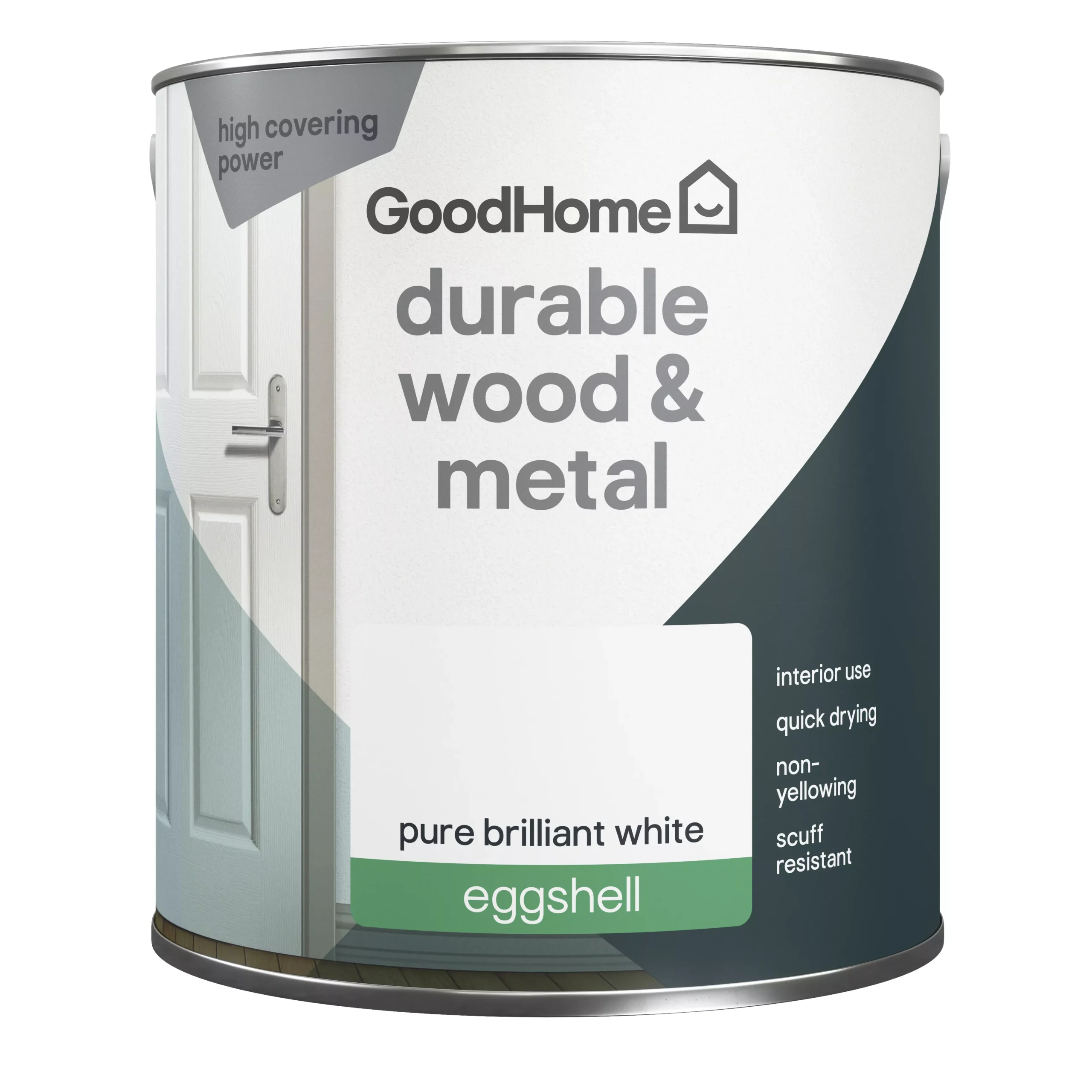 GoodHome Durable Pure Brilliant White Eggshell Metal & Wood Paint, 2.5L 2 GoodHome Durable Pure Brilliant White Eggshell Metal & Wood Paint, 2.5L - Image 2