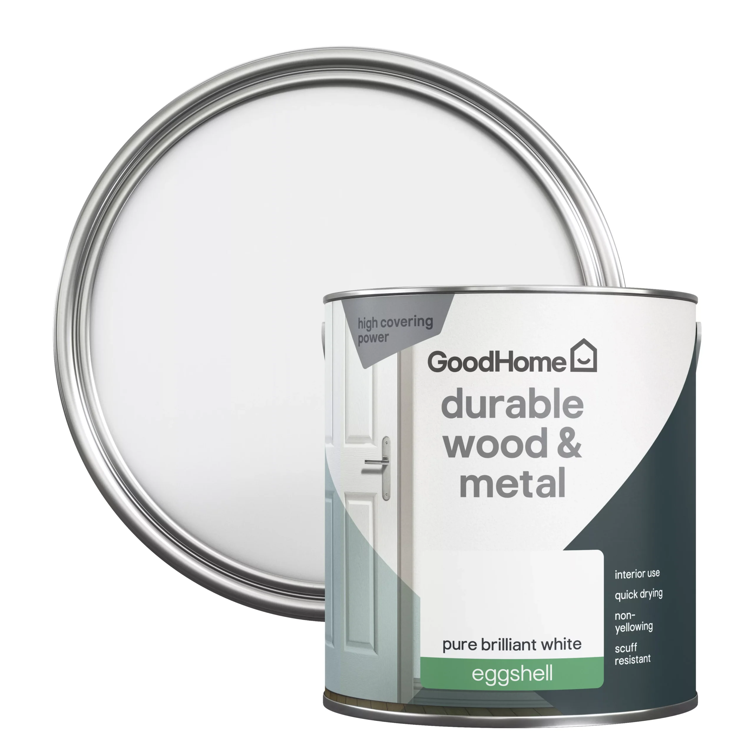 GoodHome Durable Pure Brilliant White Eggshell Metal & Wood Paint, 2.5L 1 GoodHome Durable Pure Brilliant White Eggshell Metal & Wood Paint, 2.5L