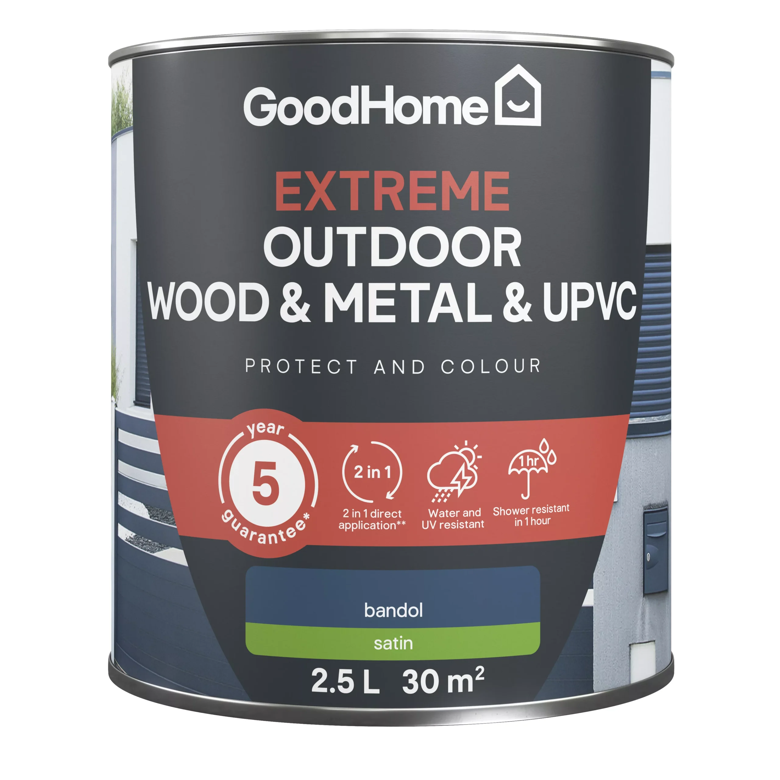 GoodHome Extreme Outdoor Bandol Satinwood Multi-surface Paint, 2.5L 2 GoodHome Extreme Outdoor Bandol Satinwood Multi-surface Paint, 2.5L - Image 2