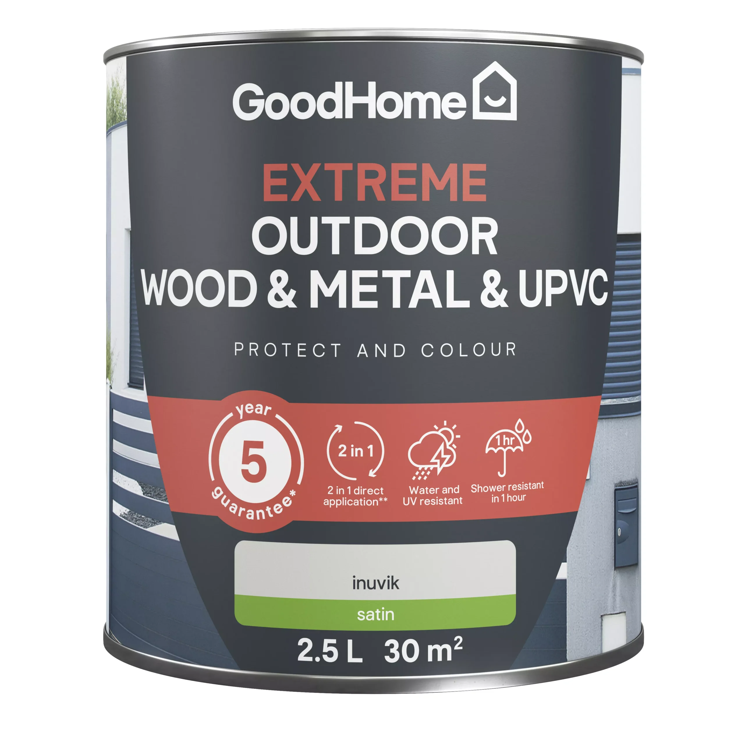 GoodHome Extreme Outdoor Inuvik Satinwood Multi-surface Paint, 2.5L 2 GoodHome Extreme Outdoor Inuvik Satinwood Multi-surface Paint, 2.5L - Image 2