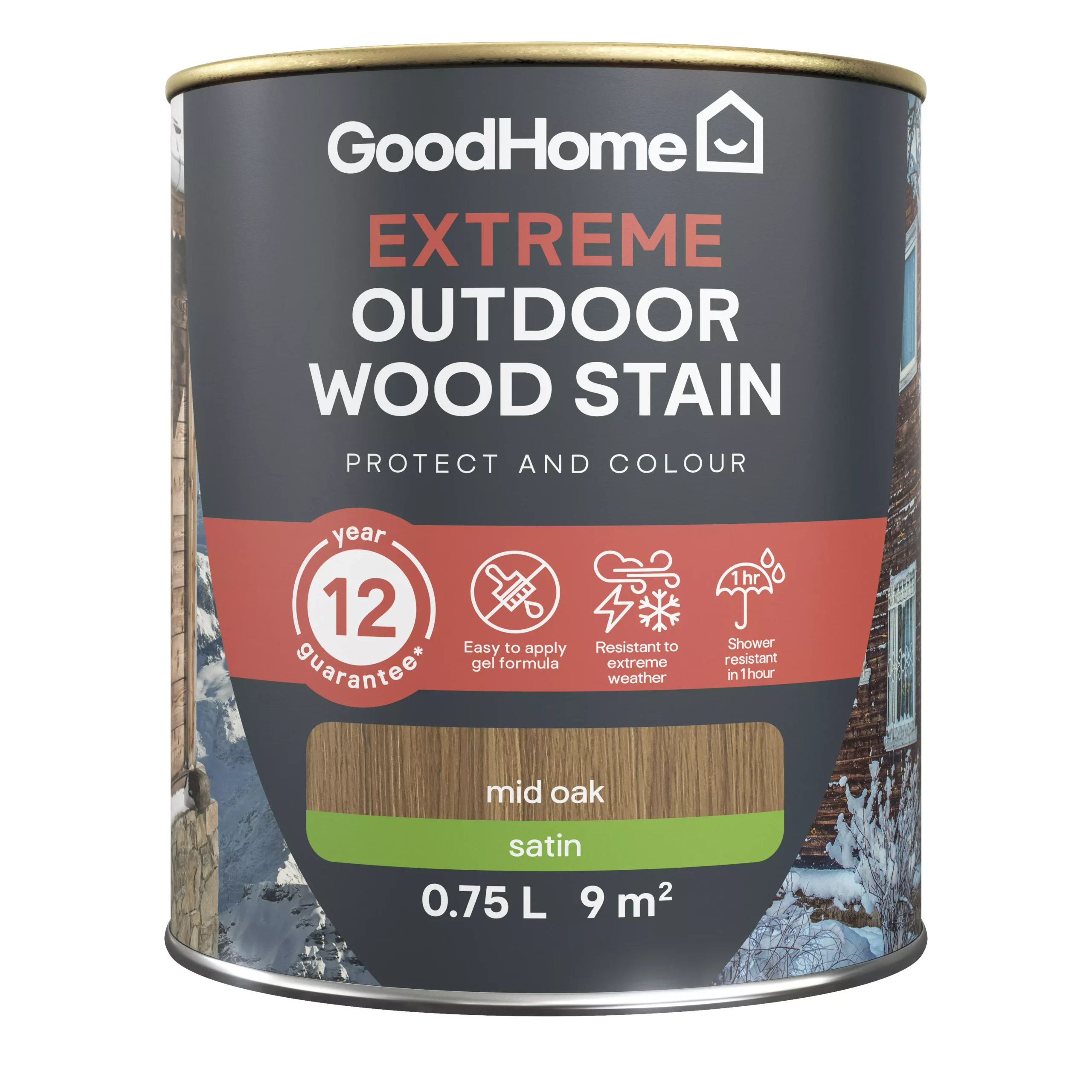 GoodHome Extreme Outdoor Mid Oak Satin Quick Dry Wood Stain, 750ml 2 GoodHome Extreme Outdoor Mid Oak Satin Quick Dry Wood Stain, 750ml - Image 2