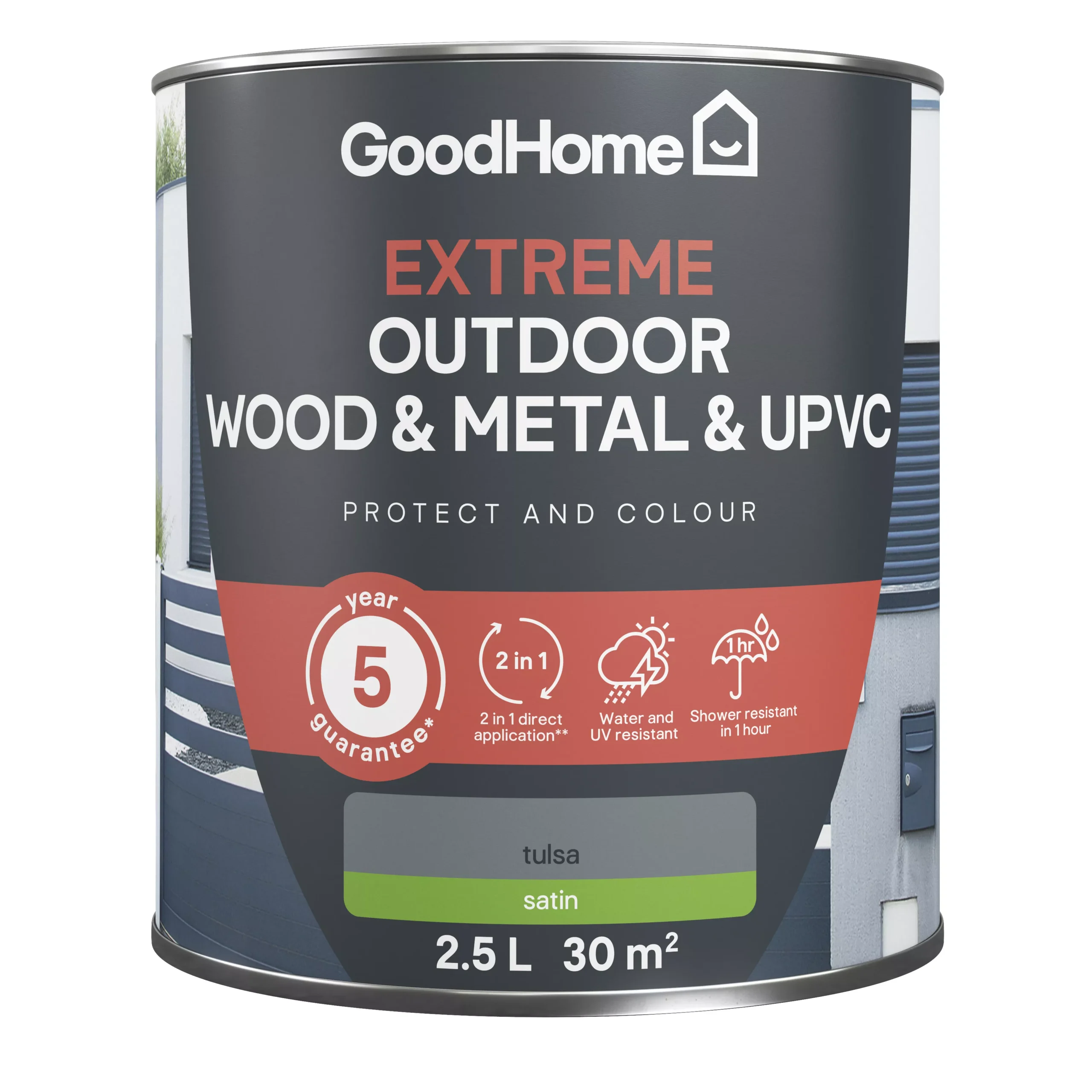 GoodHome Extreme Outdoor Tulsa Satinwood Multi-surface Paint, 2.5L 2 GoodHome Extreme Outdoor Tulsa Satinwood Multi-surface Paint, 2.5L - Image 2