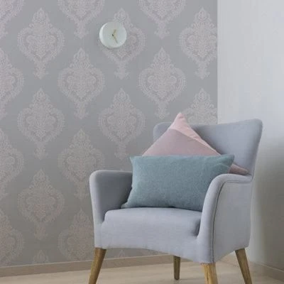 GoodHome Horsely Grey Damask Mica Effect Textured Wallpaper 2 GoodHome Horsely Grey Damask Mica Effect Textured Wallpaper - Image 2