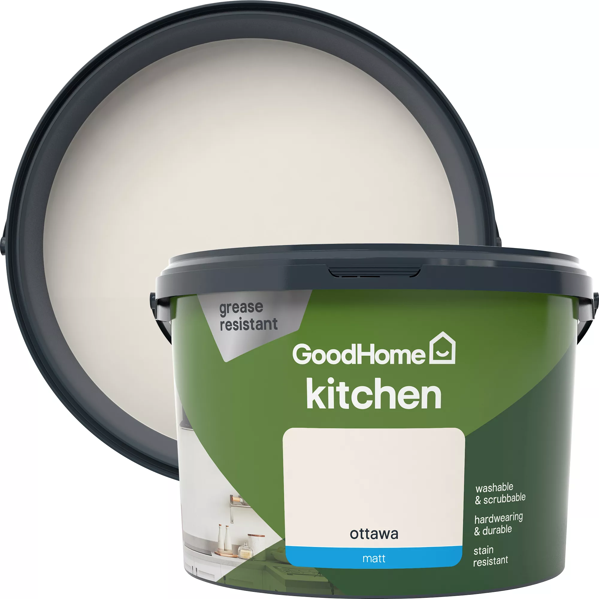 GoodHome Kitchen Ottawa Matt Emulsion Paint, 2.5L 1 GoodHome Kitchen Ottawa Matt Emulsion Paint, 2.5L