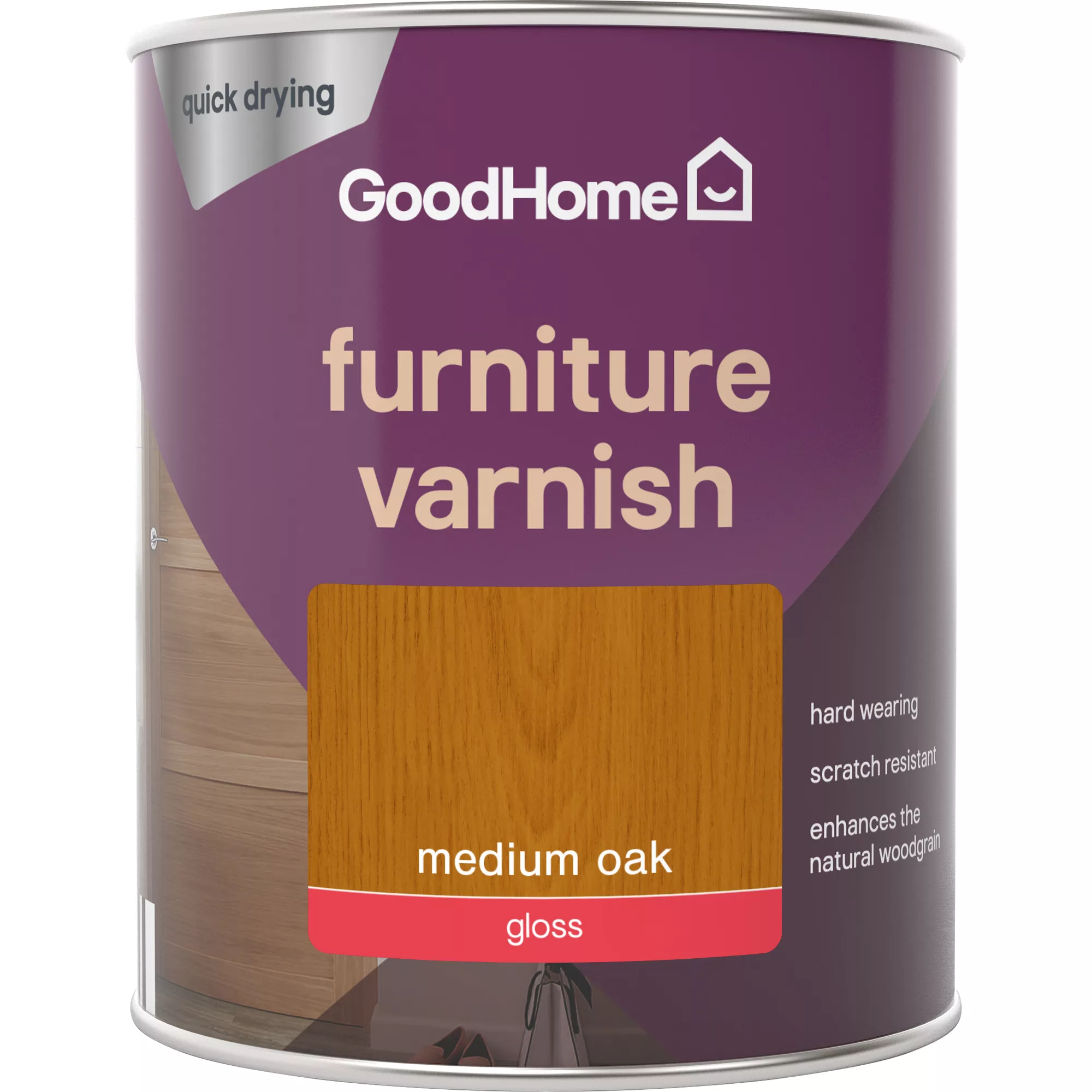GoodHome Medium Oak Gloss Multi-surface Furniture Wood Varnish, 750ml 2 GoodHome Medium Oak Gloss Multi-surface Furniture Wood Varnish, 750ml - Image 2