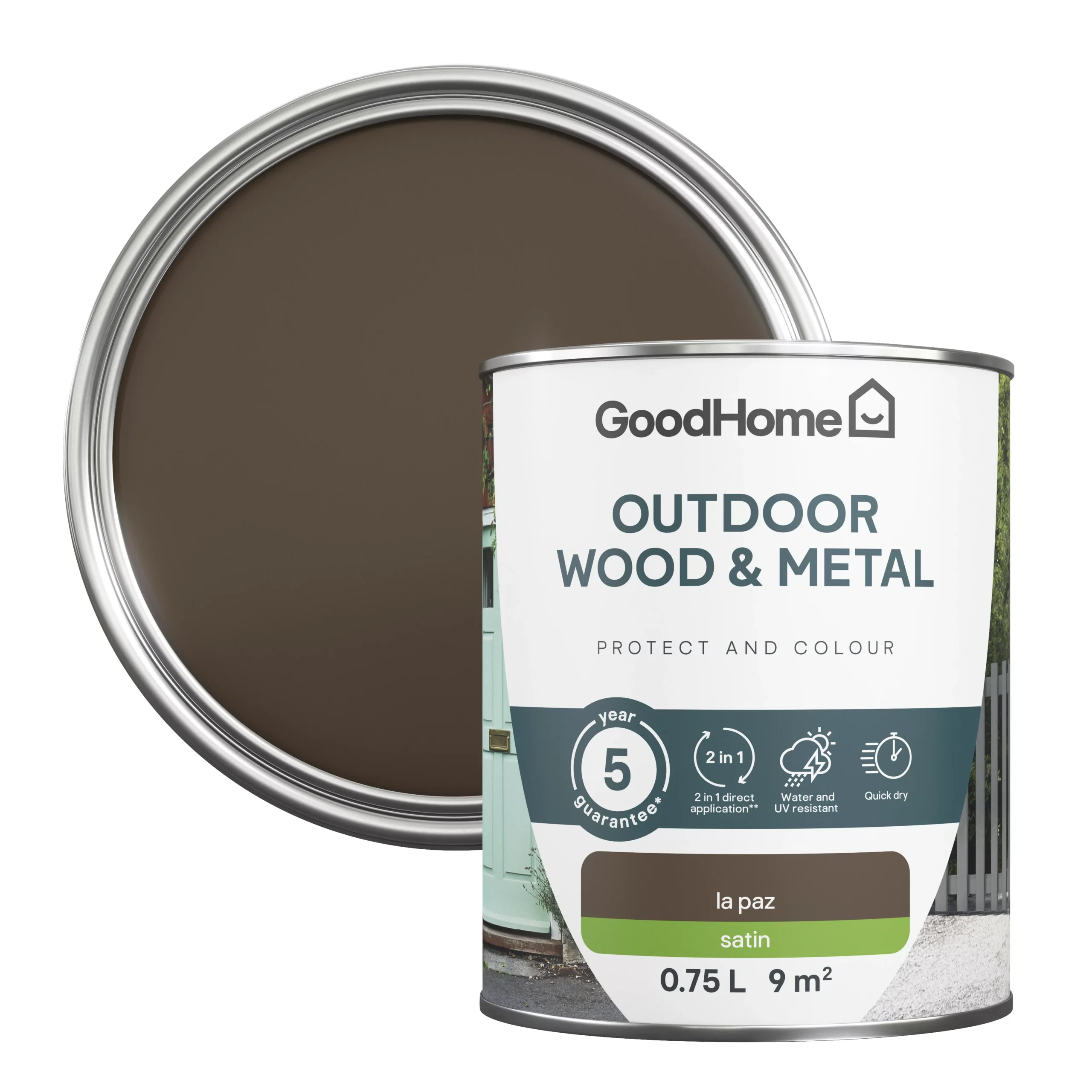 GoodHome Outdoor La Paz Satinwood Multi-surface Paint, 750ml 1 GoodHome Outdoor La Paz Satinwood Multi-surface Paint, 750ml