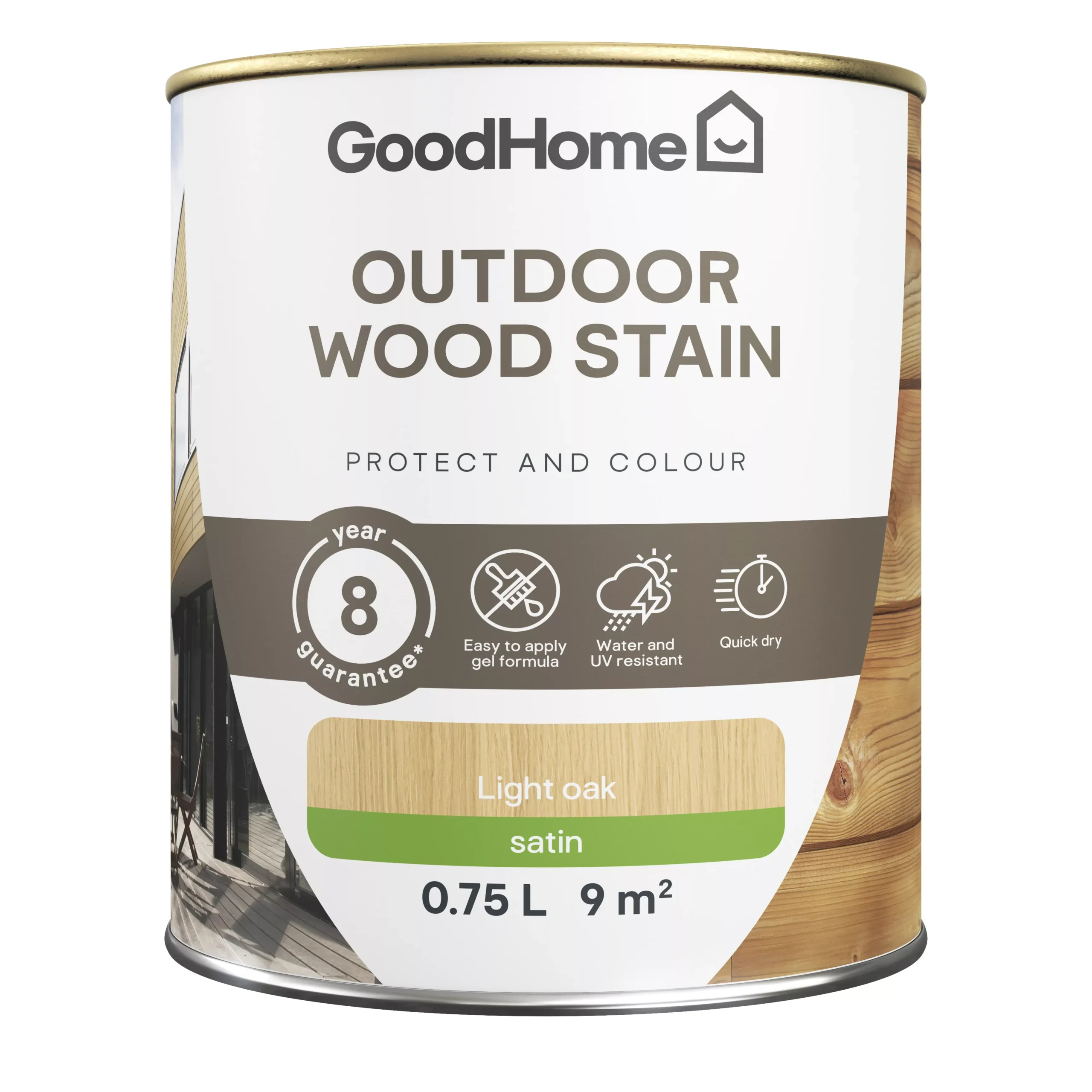 GoodHome Outdoor Light Oak Satin Quick Dry Wood Stain, 750ml 2 GoodHome Outdoor Light Oak Satin Quick Dry Wood Stain, 750ml - Image 2