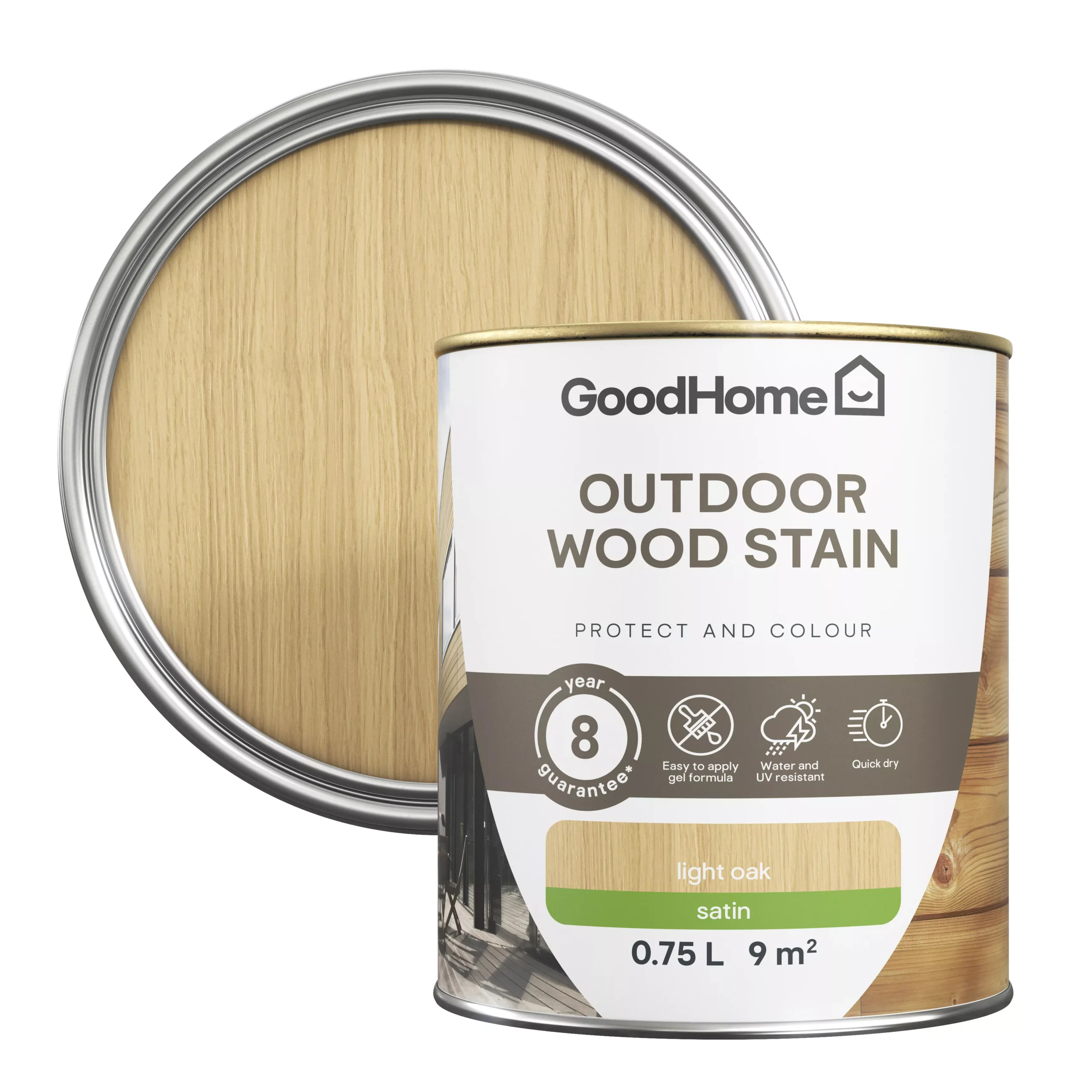 GoodHome Outdoor Light Oak Satin Quick Dry Wood Stain, 750ml 1 GoodHome Outdoor Light Oak Satin Quick Dry Wood Stain, 750ml