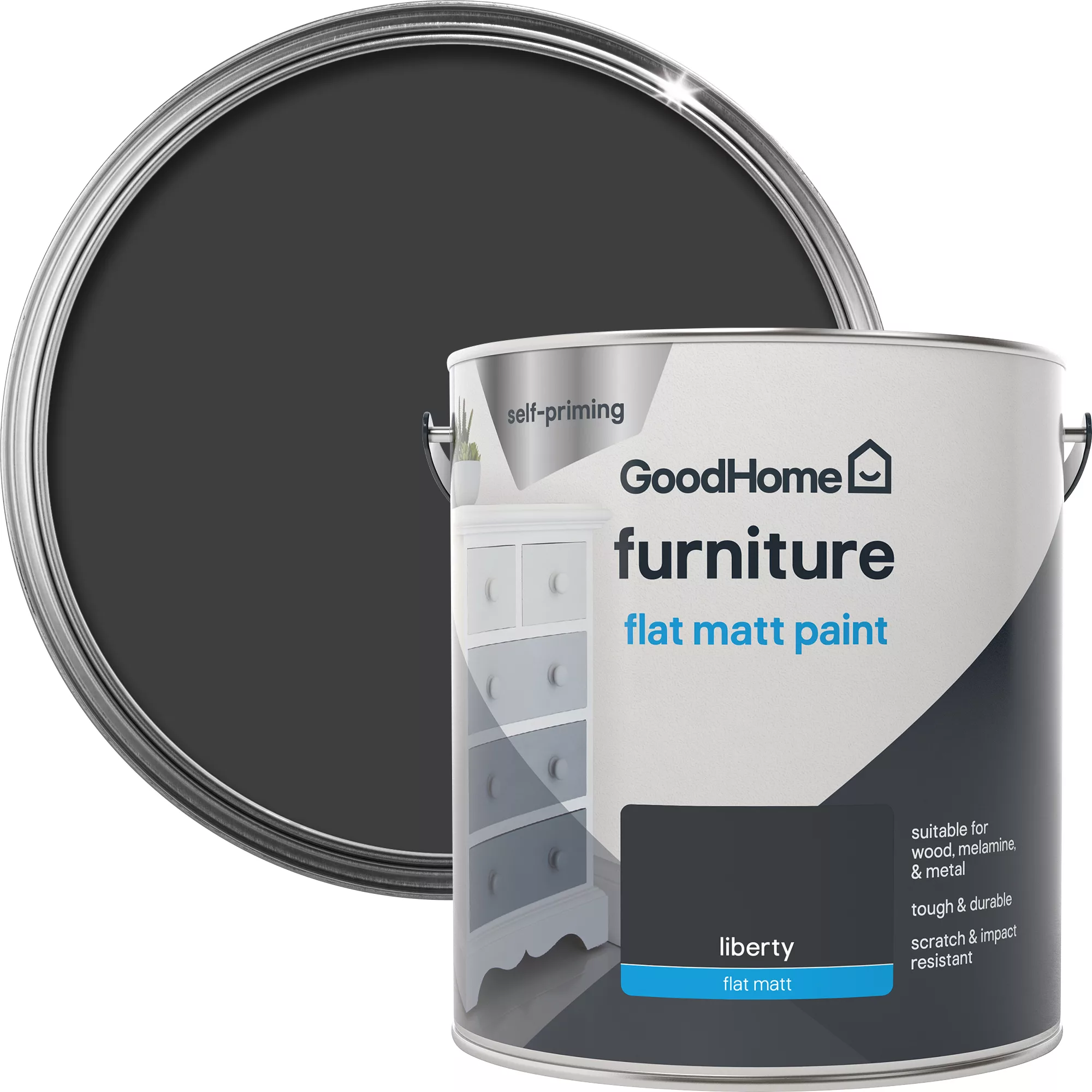 GoodHome Renovation Liberty Flat Matt Furniture Paint, 2L 1 GoodHome Renovation Liberty Flat Matt Furniture Paint, 2L