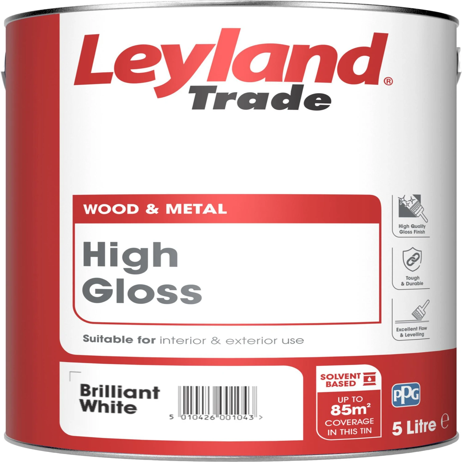 Leyland Trade Pure Brilliant White Gloss Metal & Wood Paint, 5L 1 Leyland Trade Pure Brilliant White Gloss Metal & Wood Paint, 5L