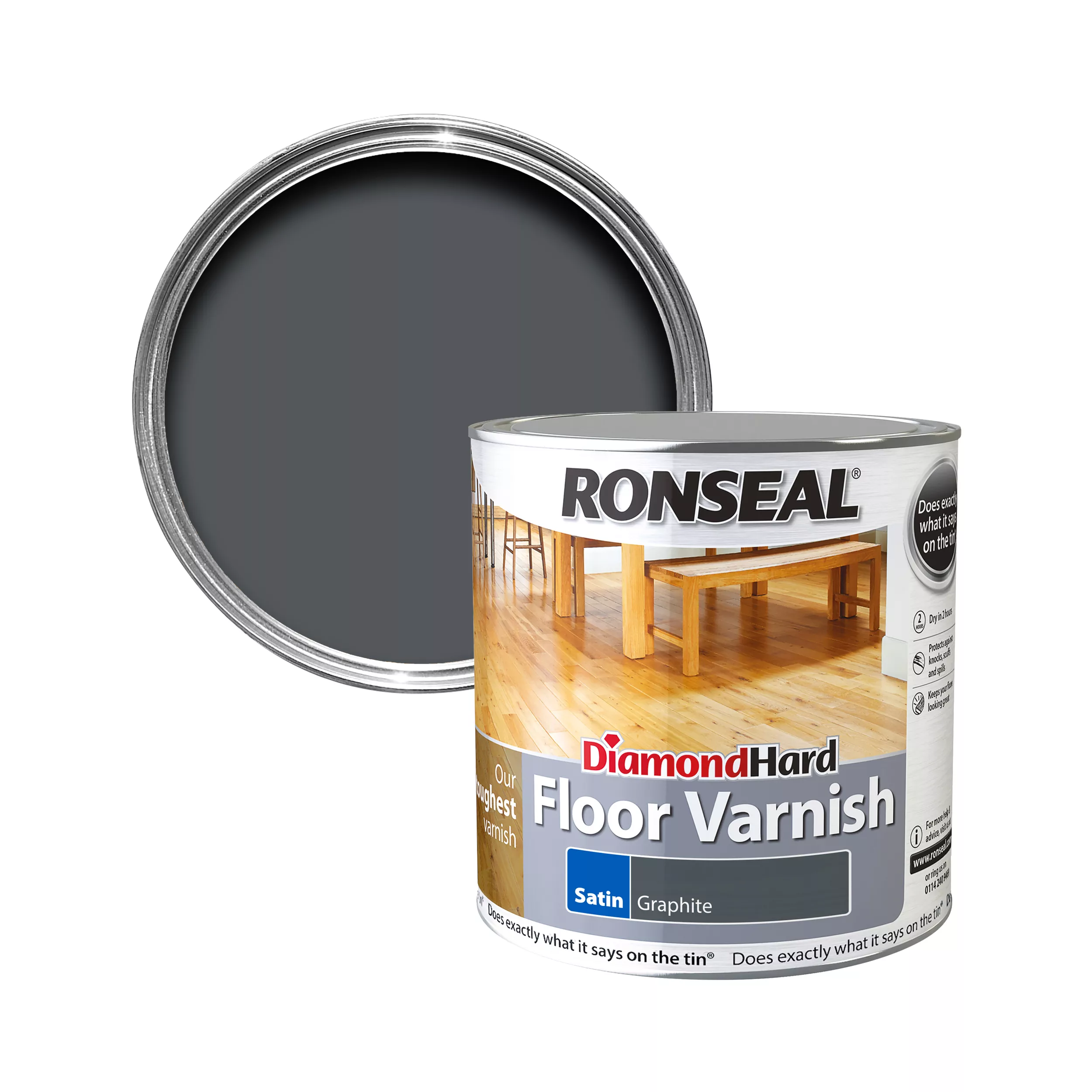Ronseal Diamond Hard Floor Graphite Satin Varnish, 2.5L 1 Ronseal Diamond Hard Floor Graphite Satin Varnish, 2.5L