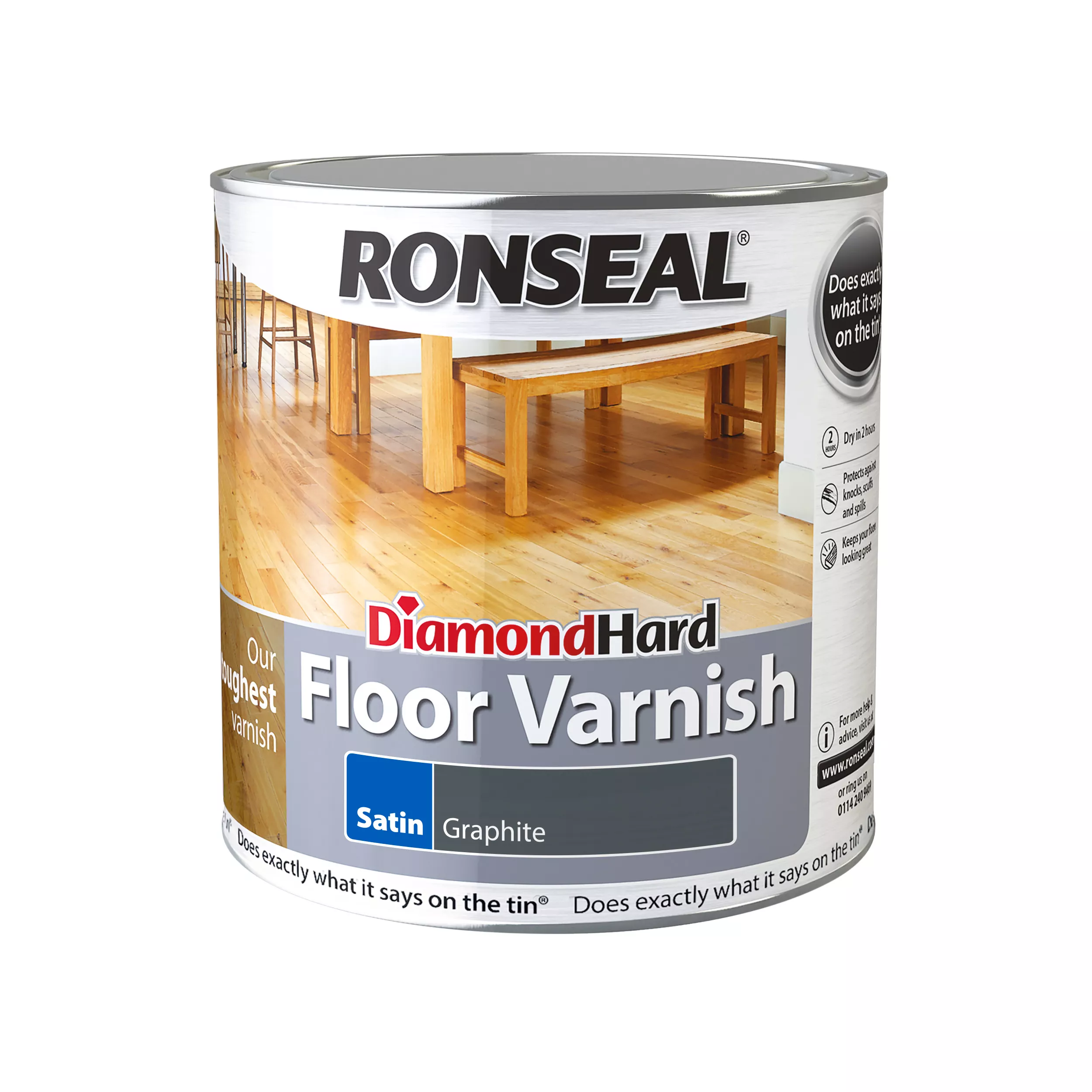 Ronseal Diamond Hard Floor Graphite Satin Varnish, 2.5L 2 Ronseal Diamond Hard Floor Graphite Satin Varnish, 2.5L - Image 2