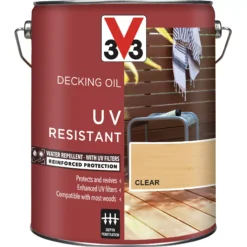 V33 Clear UV Resistant Decking Wood Oil, 5L -Home Paint Shop v33 clear uv resistant decking wood oil 5l3153895163095 08c bq
