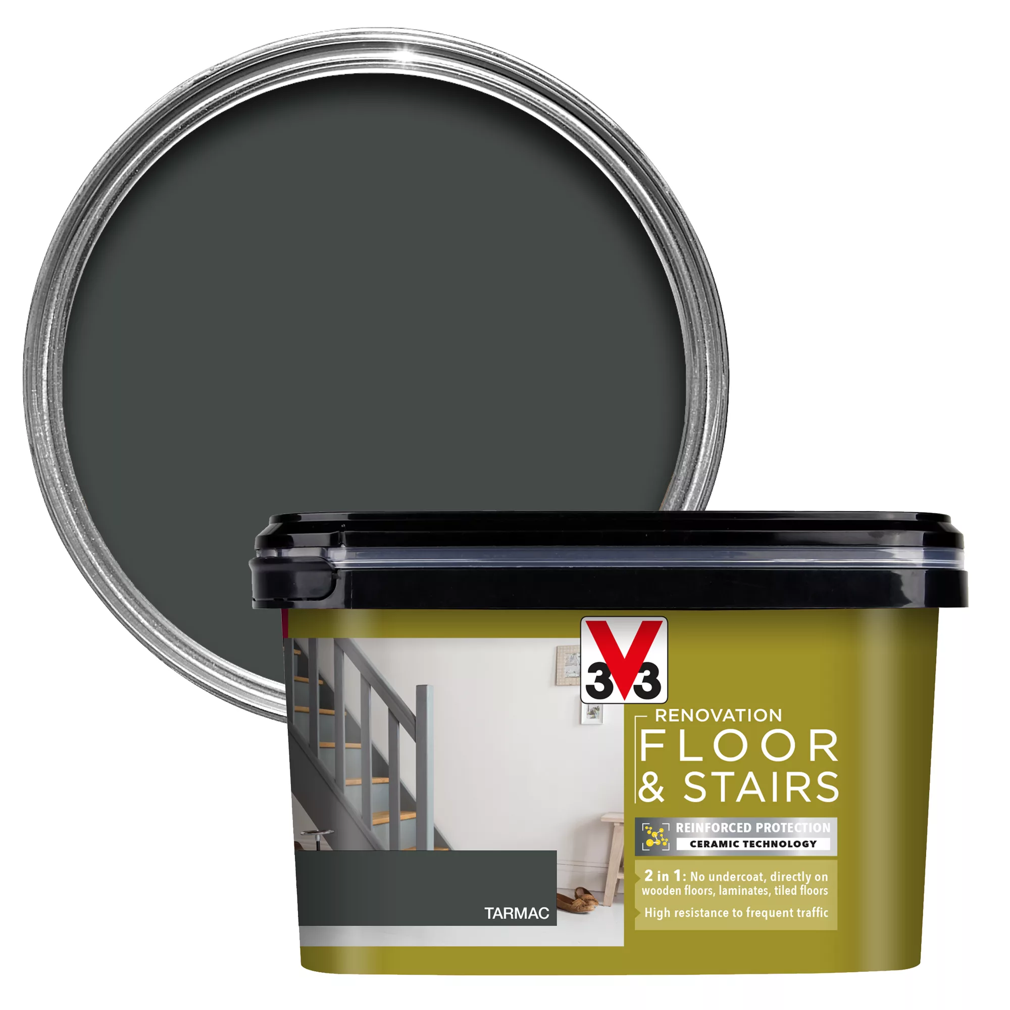 V33 High Performance Tarmac Satinwood Floor & Stair Paint, 2L 1 V33 High Performance Tarmac Satinwood Floor & Stair Paint, 2L