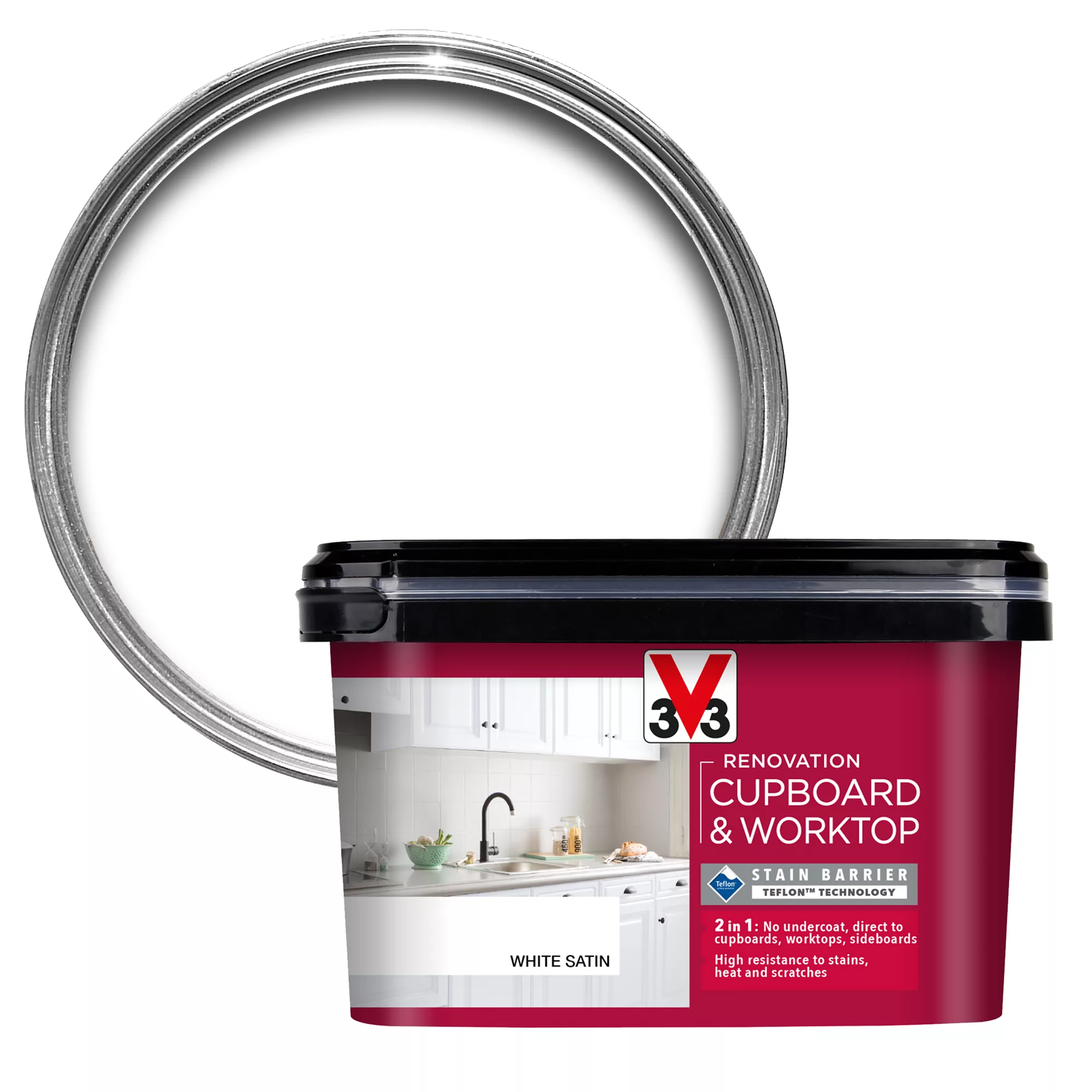 V33 Renovation White Satin Cupboard & Cabinet Paint, 2L 1 V33 Renovation White Satin Cupboard & Cabinet Paint, 2L
